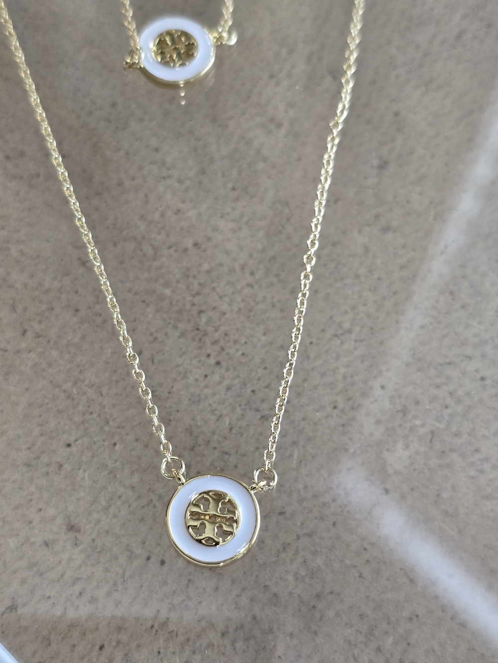 Tory Burch Gold and White Logo Pendant Necklace and Bracelet Set - Picture 4 of 4